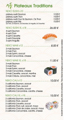 Menu Neko Sushi - Plateaux tradition