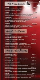 Menu Café théâtre - Les salades, entrées et pizzas 