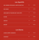 Menu Le Libanais - Les apéritifs et bières