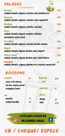 Menu L'atelier a Pizza 84 - Les salades et boissons