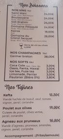 Menu Orient House - Les boissons et tajines