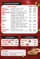 Menu Bella Pizza - Les pizzas  blanches, desserts et boissons