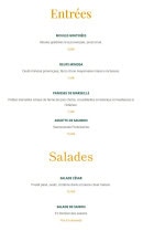 Menu Bistro Launa - Les entrées et salades