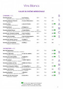 Menu Côteaux et  Fourchettes - Les vins blancs