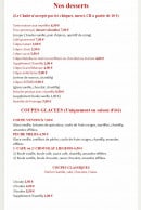 Menu Le Chalet Liotard - Desserts