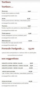 Menu La Farigoule - Les tartines, la formule farigoules et les suggestions