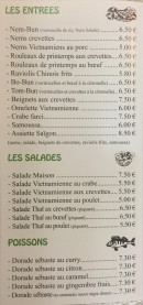 Menu Le Saigon - Les entrées, salades et poissons