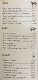 Menu Le Saigon - Les bœuf, porc et canard