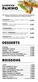 Menu Hello Roma! - Les sandwichs, desserts, ...