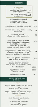 Menu Angani - Les desserts et menu enfant
