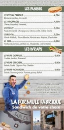 Menu La Fabrique - Panini et wraps