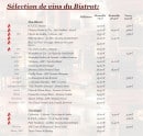 Menu Le Bistrot Du Palais - Les vins