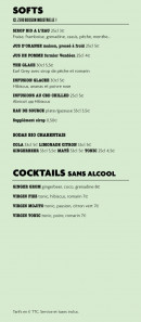 Menu Mayday - Les softs et cocktails