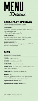 Menu Mayday - Les breakfast et dips