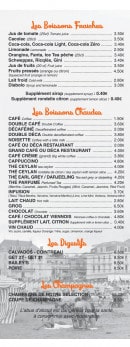 Menu Océan Café - Les boissons, digestifs et champagnes