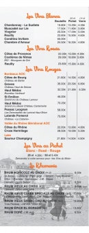 Menu Océan Café - Les vins