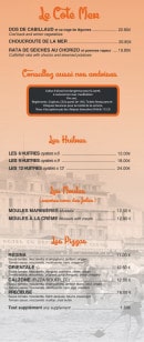Menu Océan Café - Les plats de la mer, huîtres, moules et pizzas