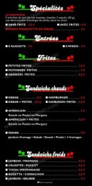 Carte et menu de la petite fringale 85 à Belleville sur Vie — les spécialites, entrées, frites et paninis