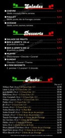 Carte et menu de la petite fringale 85 à Belleville sur Vie — les salades, desserts et packs