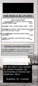 Menu Pizza Movie - Pizzas blanches et informations 