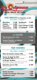 Menu La Crêpouse - Les moules, viandes et marée