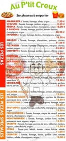 Menu Au P'tit Creux - Les pizzas