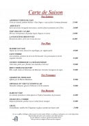 Menu La Table du Boisniard - entrées, plats, desserts....
