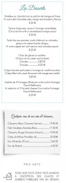 Carte et menu de Auberge de la Court d'Aron à Saint Cyr en Talmondais — les desserts