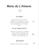 Carte et menu de L'annexe à La Barre de Monts — Menu Annexe