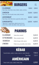 Menu Le kiosque - Burgers, paninis, kebab,...