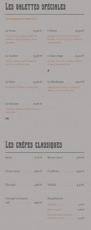 Menu La Planche - Les galettes spéciales et crêpes classiques
