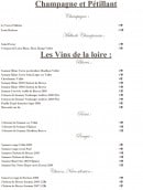 Menu La Table du Château - Les champagnes et vins