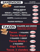 Menu Star Kebab Tacos - Les sandwichs et tacos