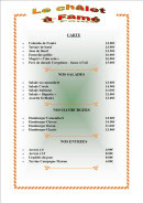 Menu Le Chalet à Famé - La carte