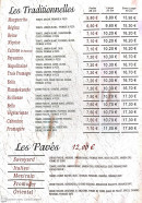 Menu Pizza Bella - Les traditionnelles et pavés