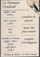 Menu Le Tonneau - Un exemple de menu du jour