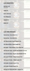 Carte et menu de Grill King à Jeuxey — Les digestifs et vins rouges