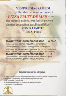 Carte et menu de Il forno à Saint-Dié-des-Vosges — Les pizza fruit de mer, ingrédient supplémentaire