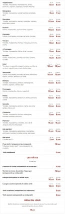 Menu Fonti - Suite pizzas, pâtes, menu du jour