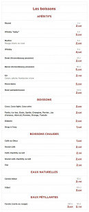 Menu Fonti - Apéritifs, boissons, eaux