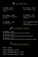 Menu Shabazz - Bowls , hot dogs et frites