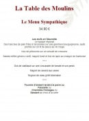 Carte et menu de Auberge des Vieux Moulins Banaux à Bagneaux — Le menu sympathique