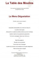 Carte et menu de Auberge des Vieux Moulins Banaux à Bagneaux — Le menu dégustation