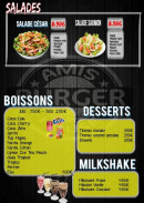 Menu Amis burger house - Les salades, boissons et dessertes,..