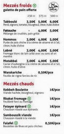 Menu Chez Le Libanais - Les mezzées