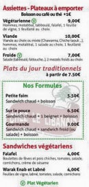 Menu Chez Le Libanais - Les assiettes, plat du jour, formules et  sandwichs