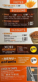 Menu Chick'n' Chips - Les frites, desserts et boissons,...