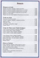 Menu Le chateau de Chine - Les desserts