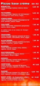 Carte et menu de Piz'zasta et Gourmandises à Valdoie — Les pizzas à base crème