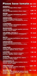 Carte et menu de Piz'zasta et Gourmandises à Valdoie — Les pizzas à base tomate